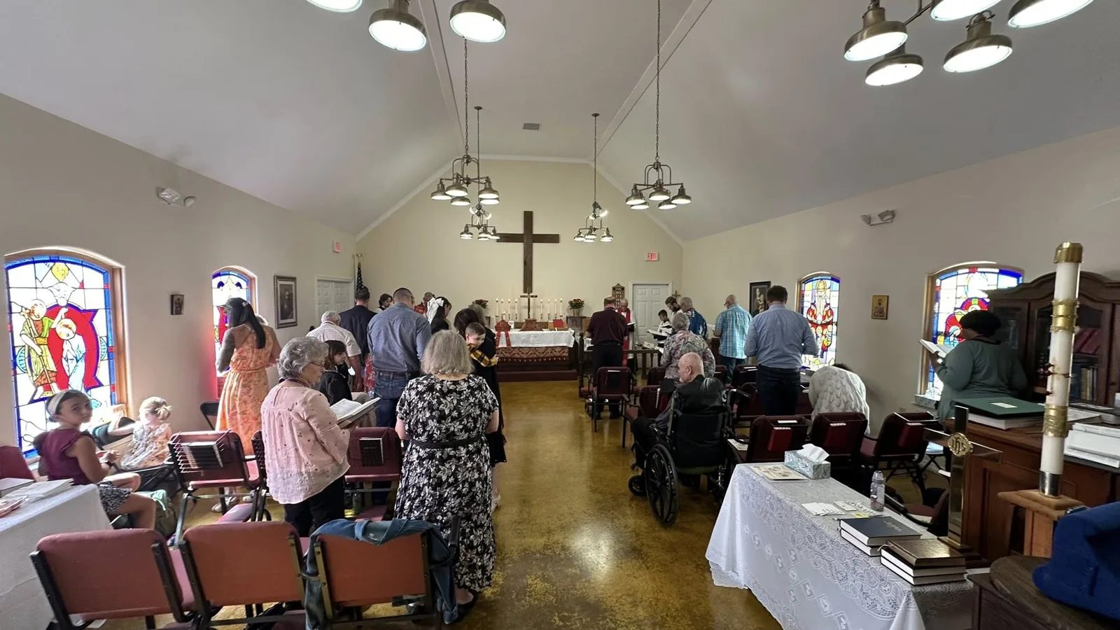 The nave of St. Barnabas Anglican Church, prepared for worship